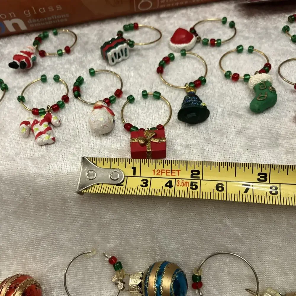 Christmas Wine Glass Tag Charms Stem Markers Lot of 33pc Holiday Party Tableware